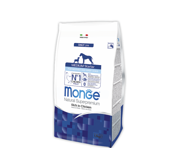 Корм сухой Monge Medium Starter for Mother and baby для кормящих/беременных/щенков средних пород в период начала прикорма 1,5 кг