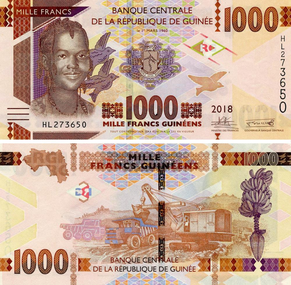 Коллекционная банкнота Гвинея 1000 франков 2018 UNC P48 (Б18123)