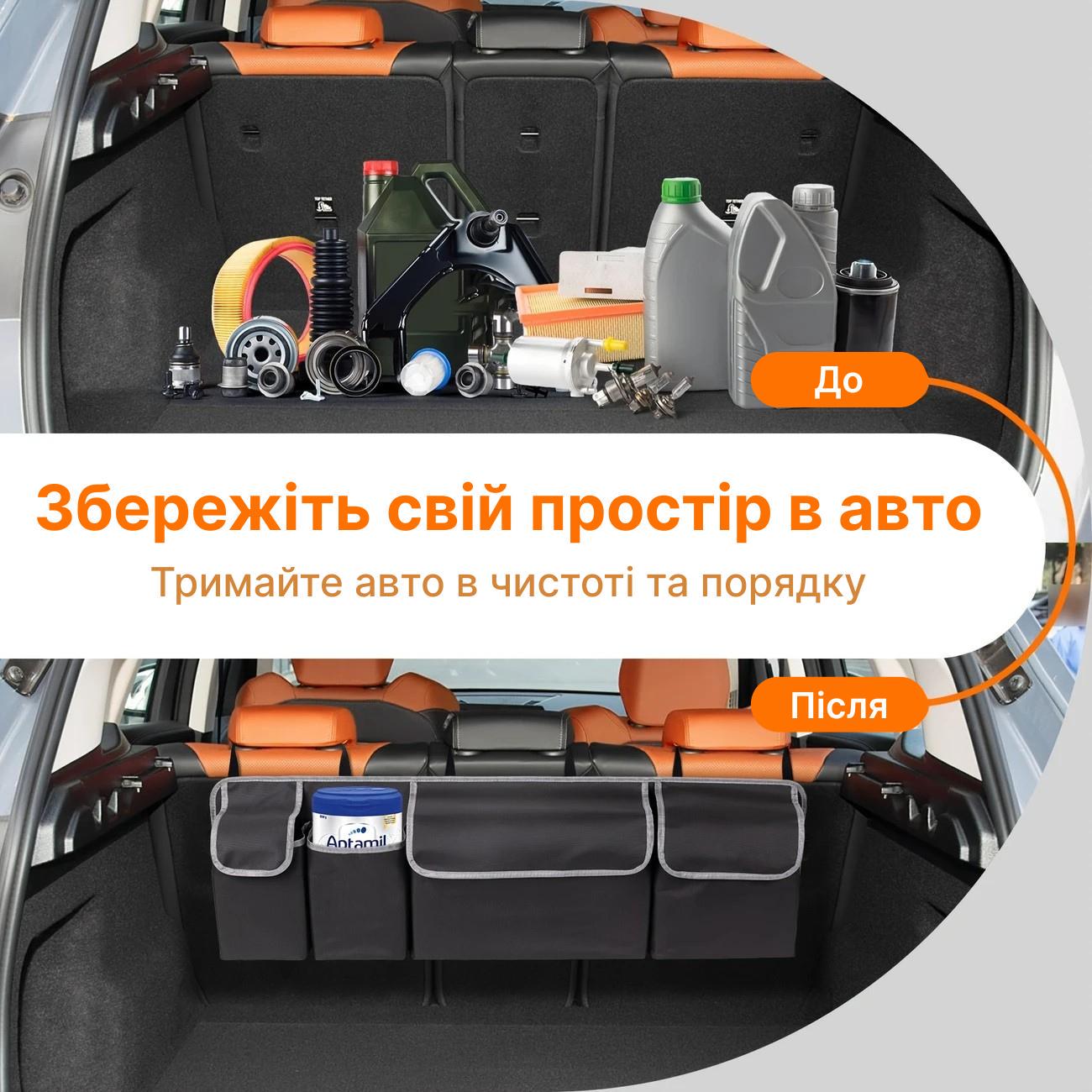 Органайзер автомобильный для багажника на заднее сидение на 4 отделения 93x27x9,5 см Черный (D-0125) - фото 7 Органайзер автомобильный для багажника на заднее сидение на 4 отделения 93x27x9,5 см Черный (D-0125) - фото 7