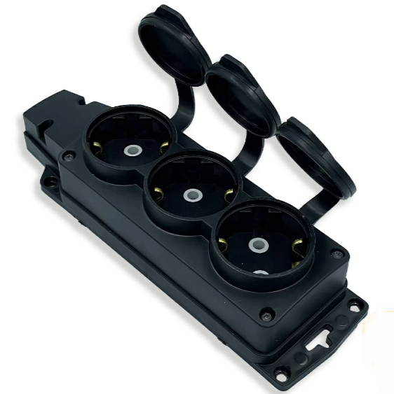 Колодка каучукова Horoz 3 гнізда з заземленням Чорний (22922573) Колодка каучукова Horoz 3 гнізда з заземленням Чорний (22922573)
