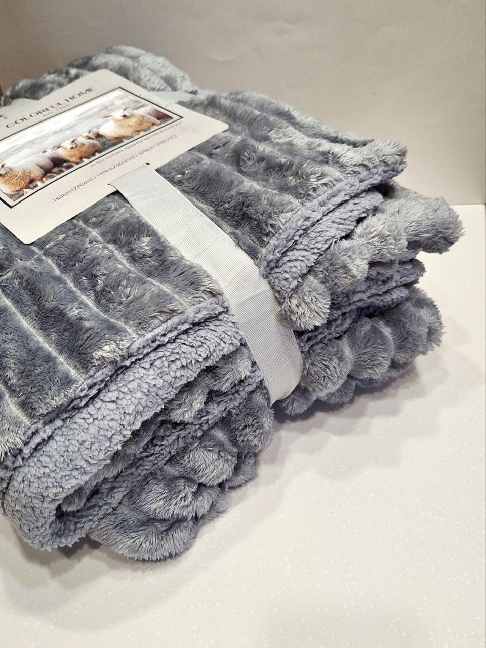 Плед на овчине Шарпей Королевская полоска 200x220 см Серо-голубой (1565) - фото 3 Плед на овчине Шарпей Королевская полоска 200x220 см Серо-голубой (1565) - фото 3