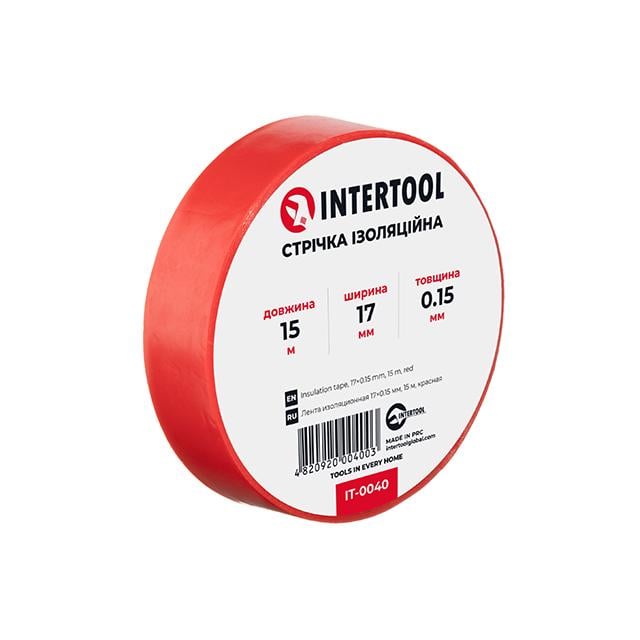 Стрічка ізоляційна Intertool 0,15x17 мм 15 м Червоний (IT-0040)
