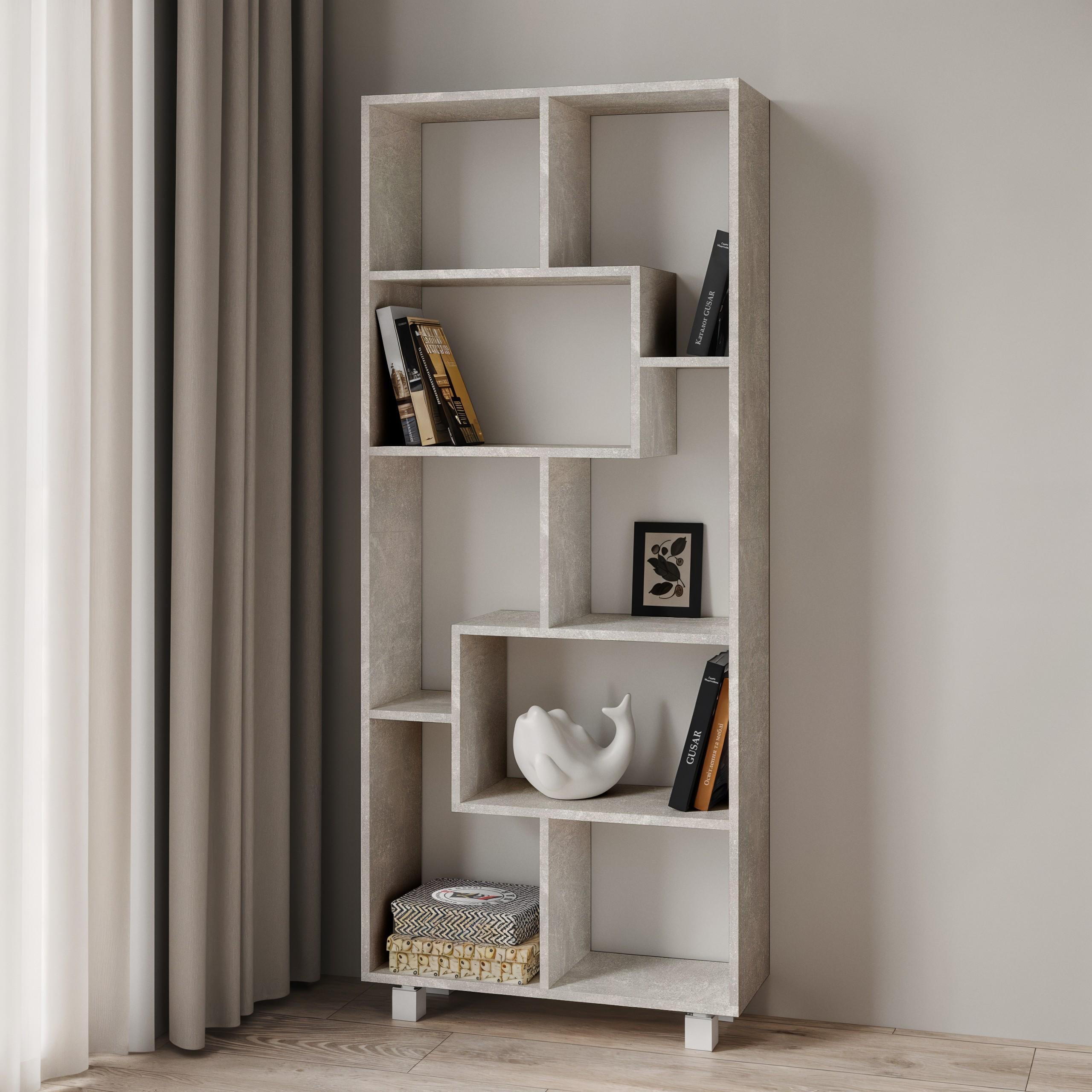 Стеллаж для книг и декора на 8 ячмеек P-25 672х250х1606 мм Бетон