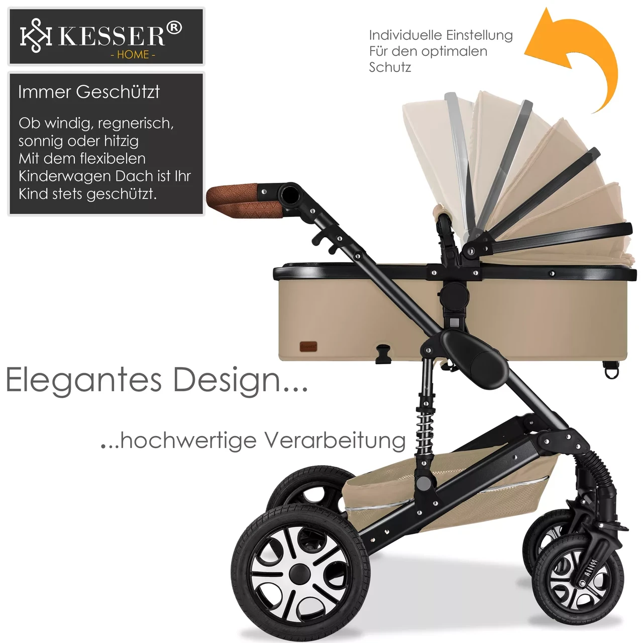 Коляска дитяча з автокріслом KESSER 3в1 94x64x119 см Бежевий/Чорний - фото 6