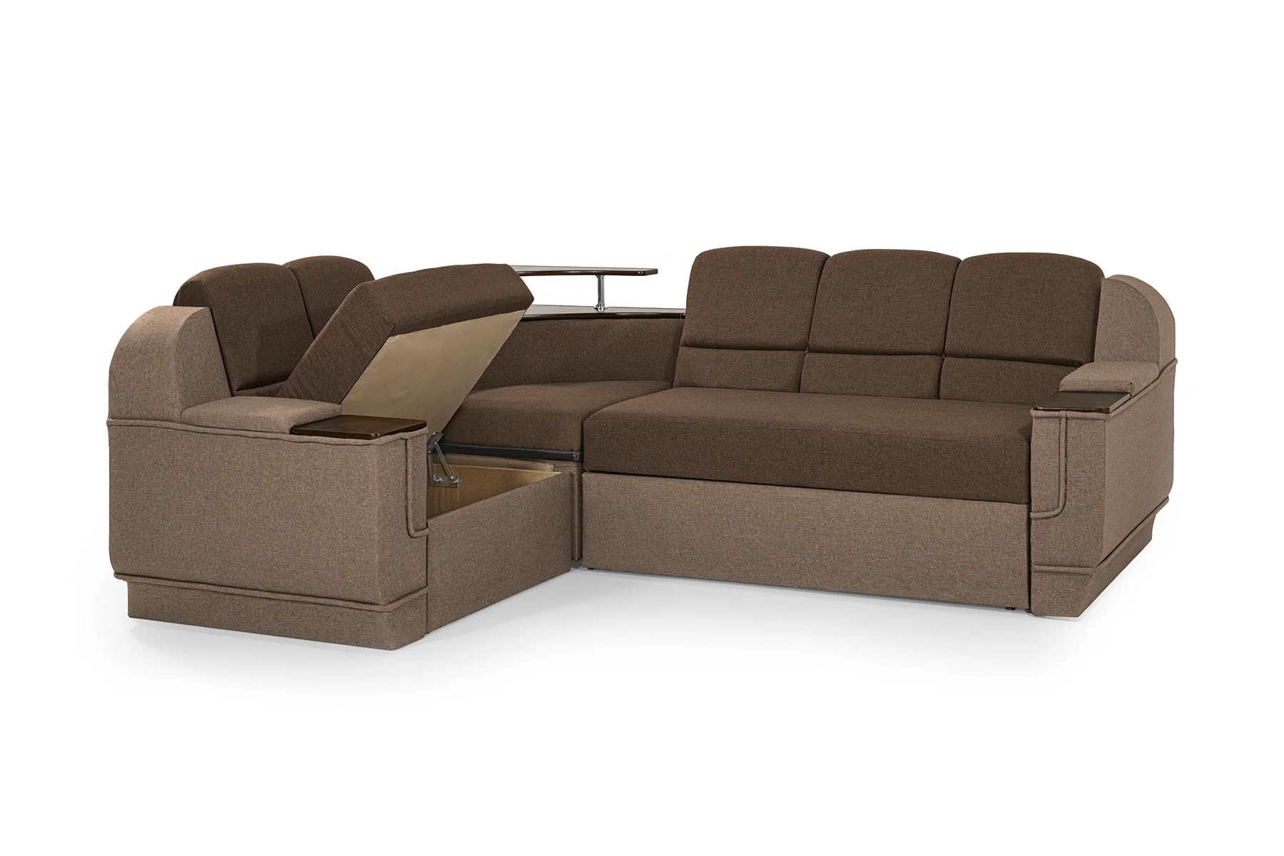 Диван угловой Меркурий со столиком 255х185 см Коричневый с бежевым (28118779) - фото 5