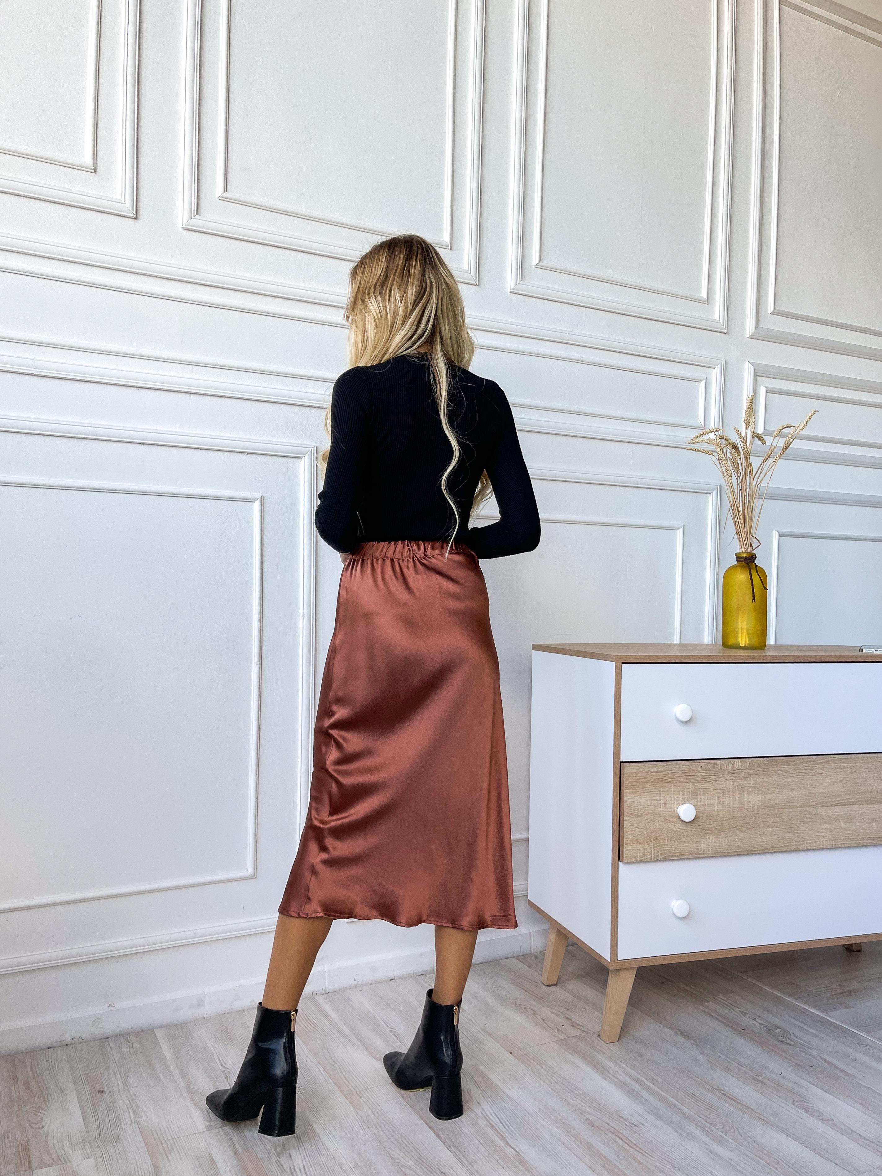 Юбка Silk Kiss Миди XL Коричневый (12765398) - фото 3