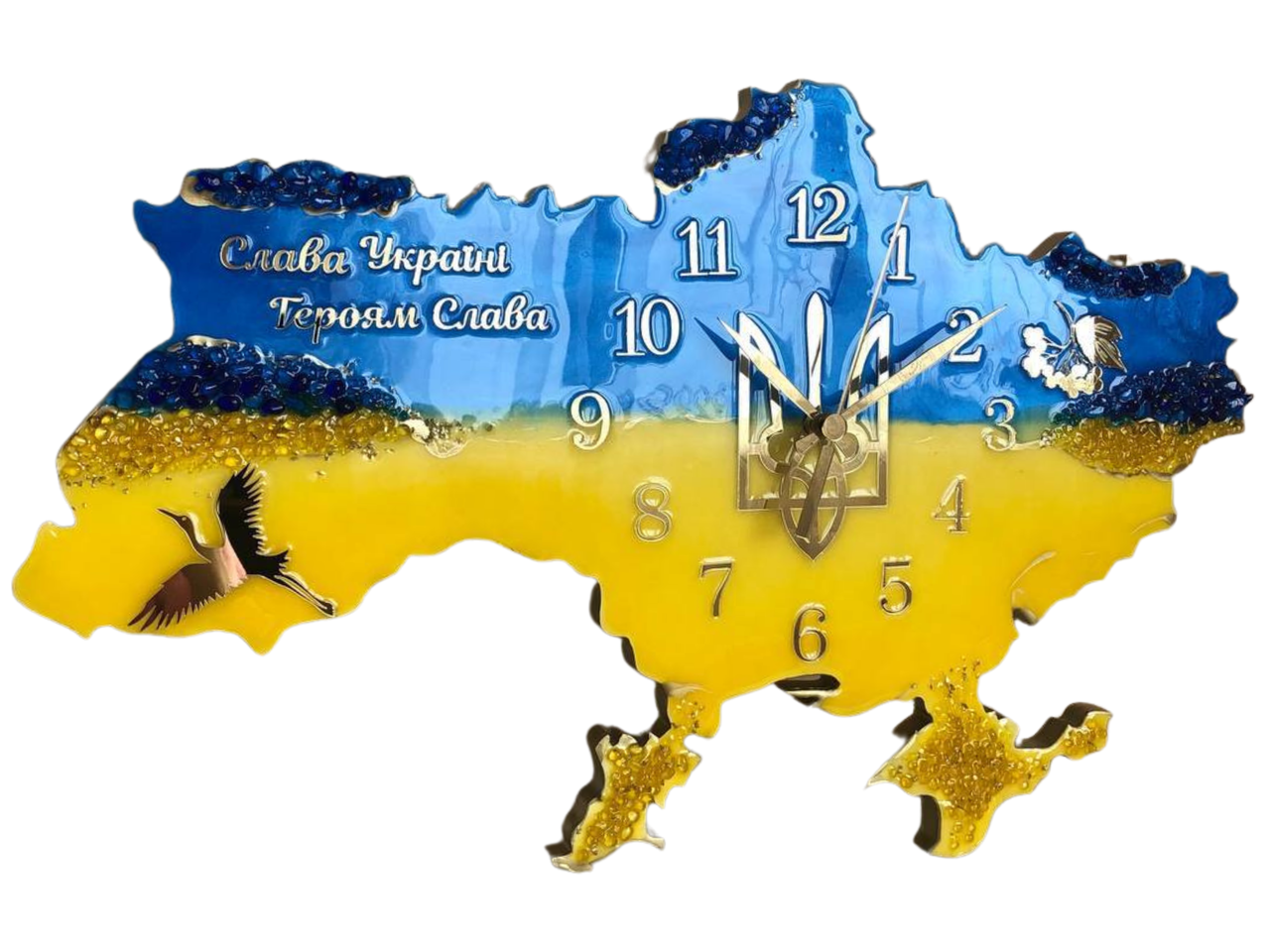 Часы настенные из эпоксидной смолы Карта Украины 100х64 см