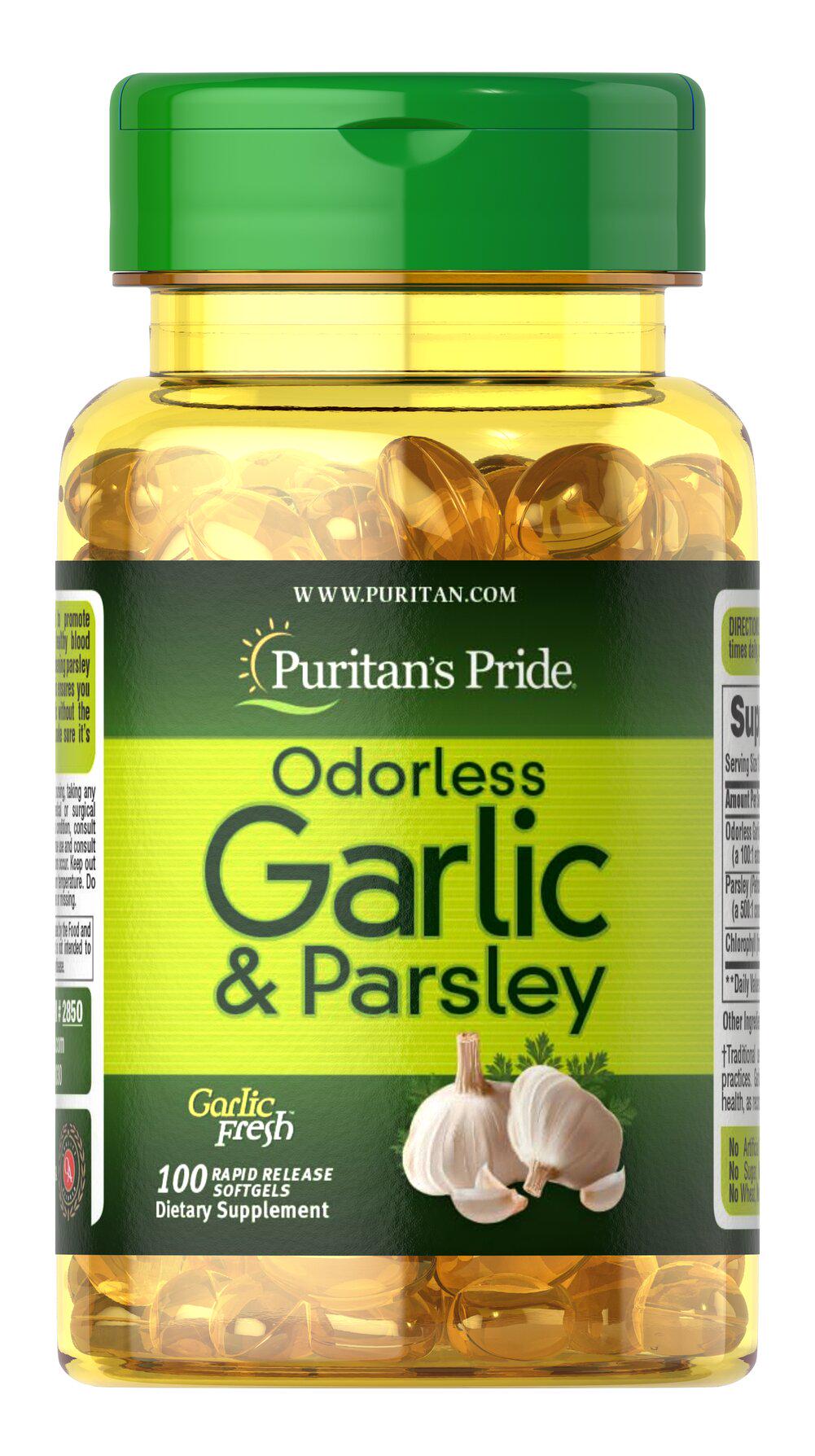 Часник Puritan's Pride Odorless Garlic & Parsley 100 Softgels