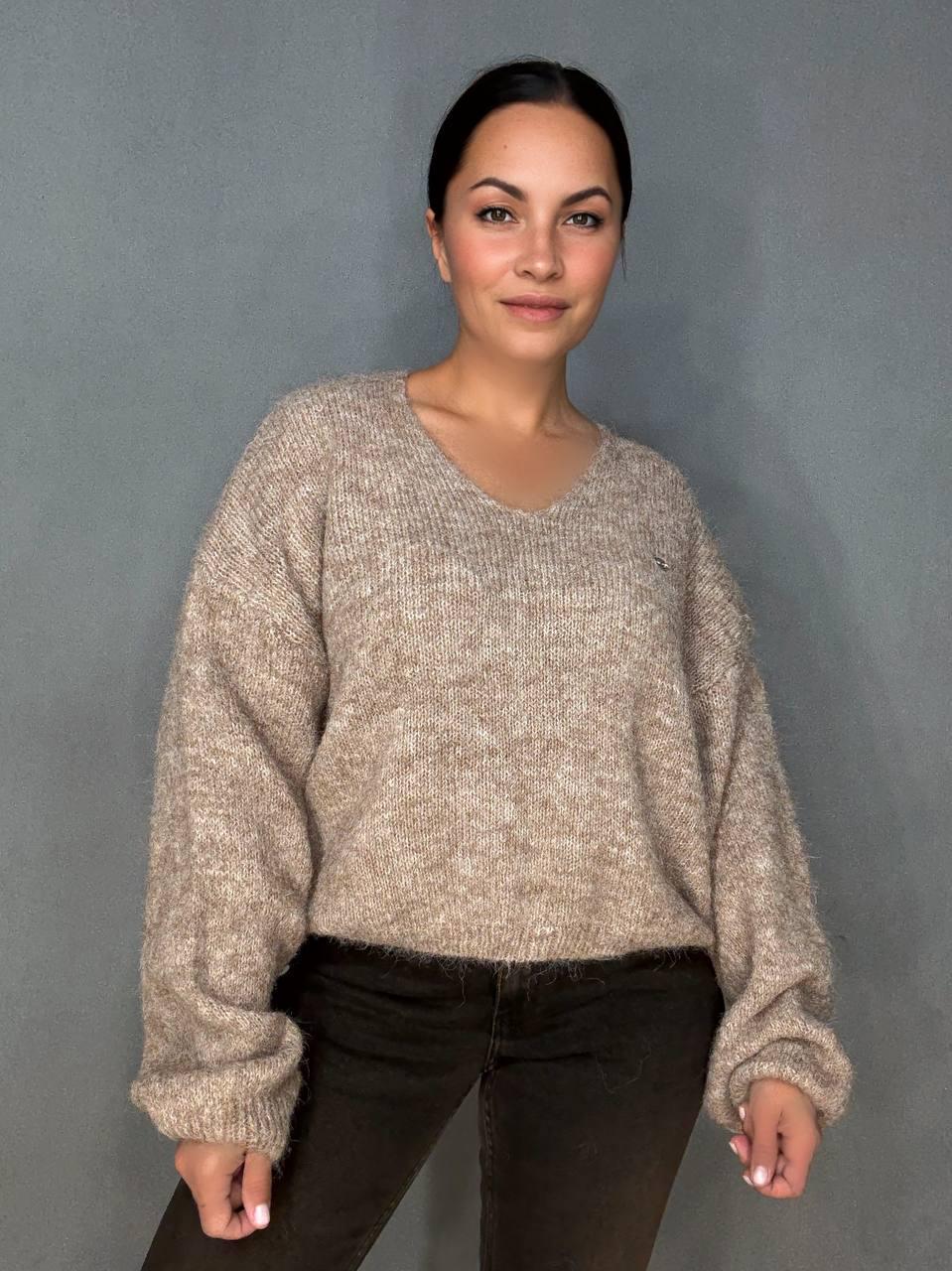 Свитер женский A-N 08-1 с шерстью вырез мыс OS Бежевый (5469)