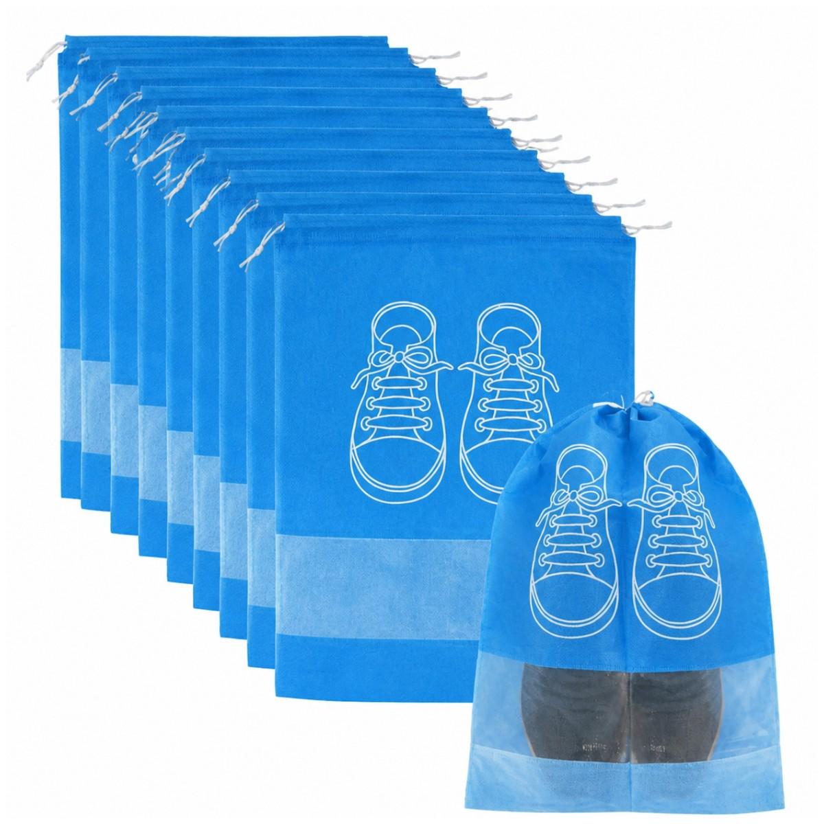Набор чехлов для хранения и перевозки обуви Shoe Bag на затяжках с окошком 10 шт. 32х44 см Голубой