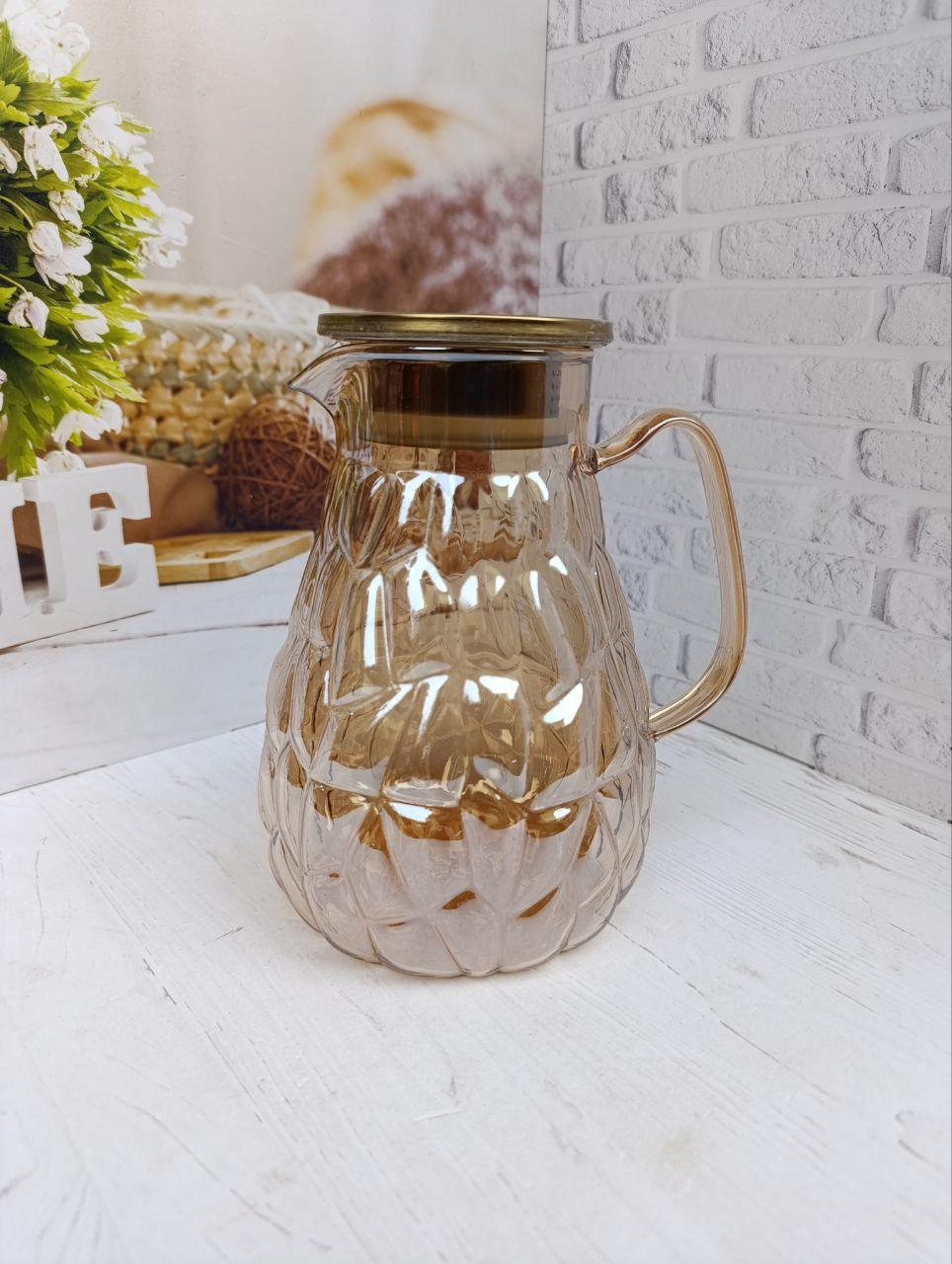 Кувшин Stenson R92769-G стеклянный с металлической крышкой 1,8 л Золотистый (R92769-G)