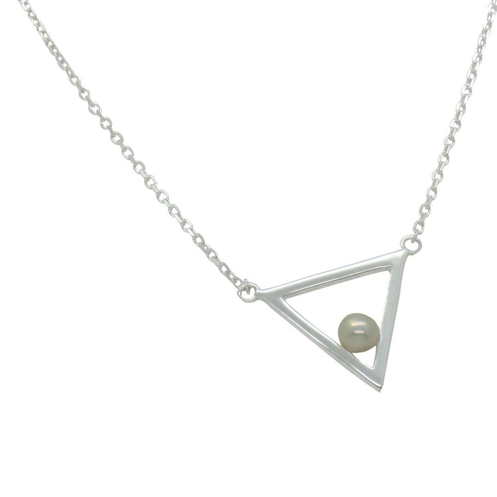 Срібне кольє Трикутник з перлинкою