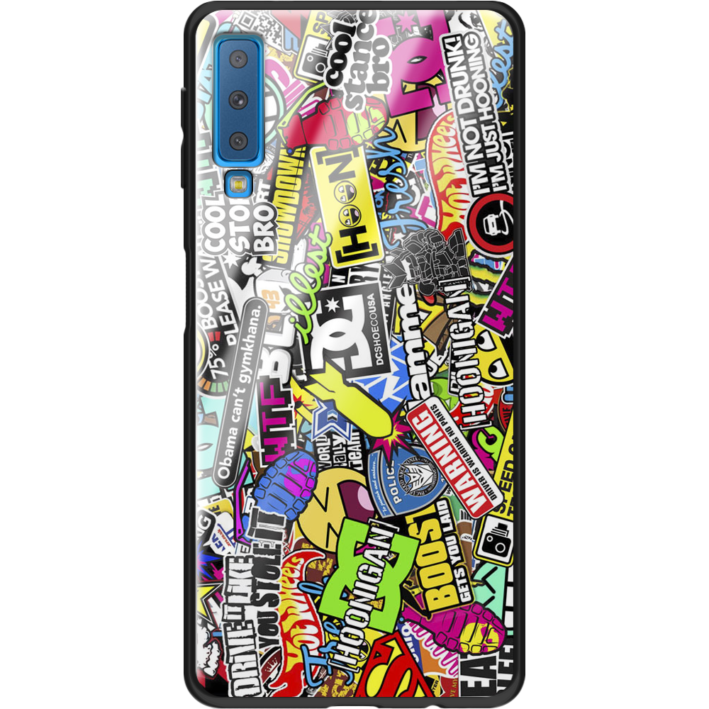 Чохол Boxface Samsung A750 Galaxy A7 2018 Multicolored Inscriptions Чорний силікон зі склом (35481-up880-37741)