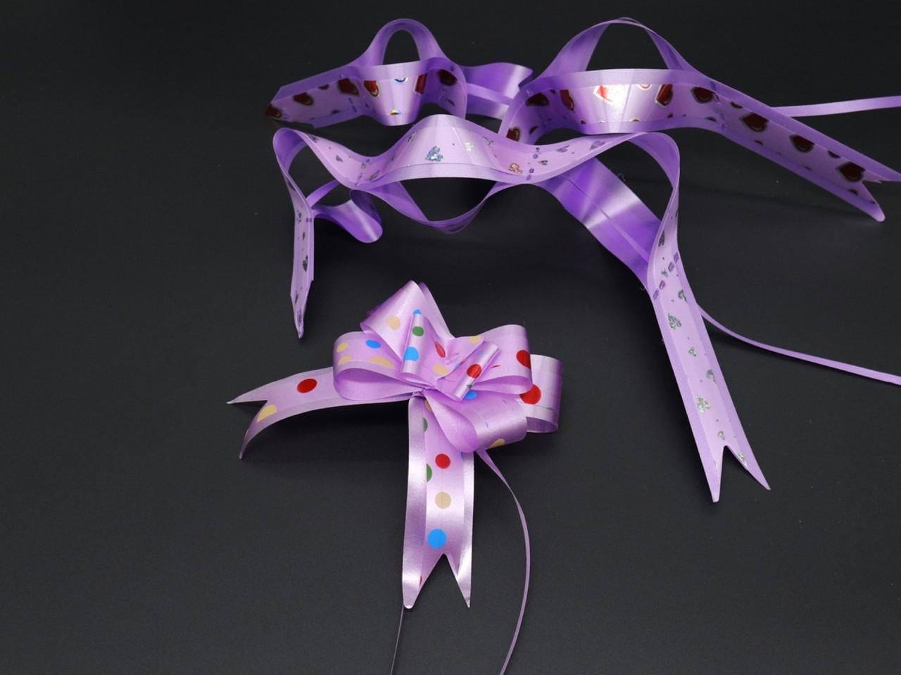 Бант подарочный на затяжках украшеный рисунком 9х4 см Сиреневый (1125302900)
