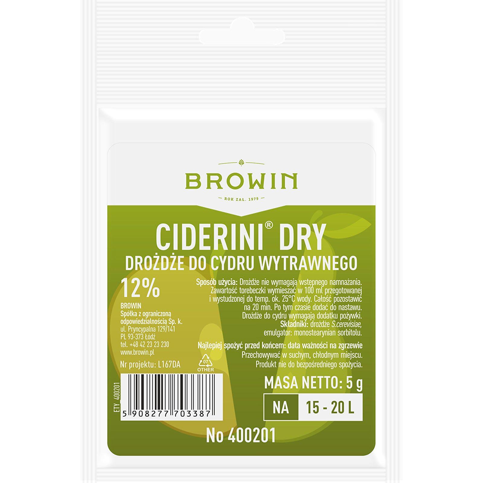 Дрожжи для яблочного сидра Browin DRY 5 г (400201)