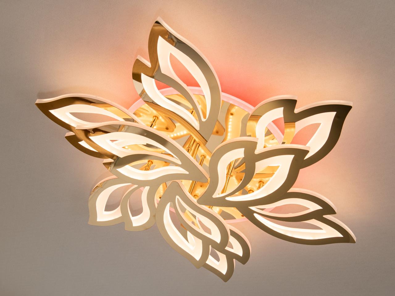 Люстра LED для залу з підсвічуванням 8165-6+3G-LS 140W на 20 м2 Золотий (2500792750)