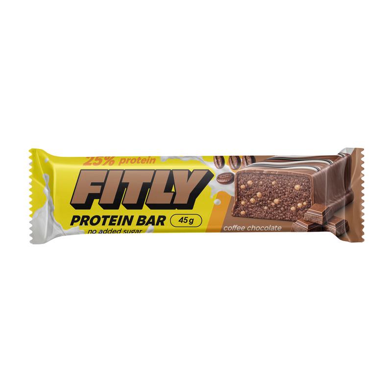 Протеиновый батончик 11 г білка без добавленного сахара Fitly 25% Protein Bar 45 г Кава/Шоколад