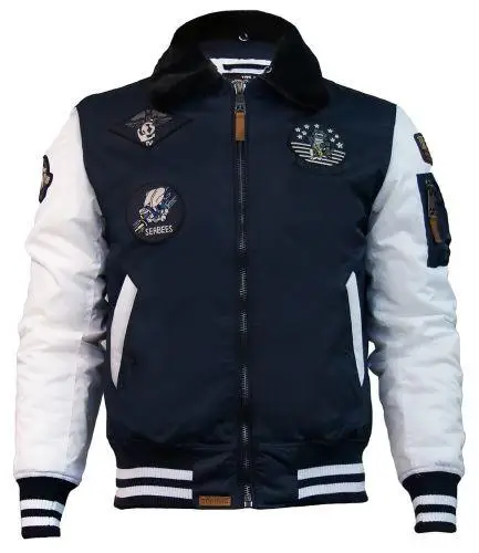 Бомбер Top Gun MA-1 Color Block With Fur and Patches 5XL Navy/White (TGJ1649PNW5XL) - фото 1