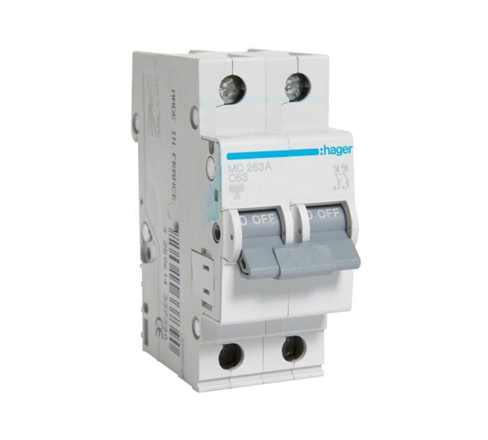 Автоматический выключатель Hager 2P 63A C 6 kA MC263A 2M
