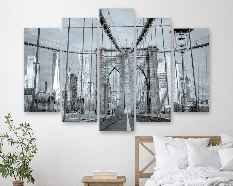 Модульна картина на полотні із п'яти частин KIL Art Монохромний міст у Брукліні 137x85 см (M51_L_300)