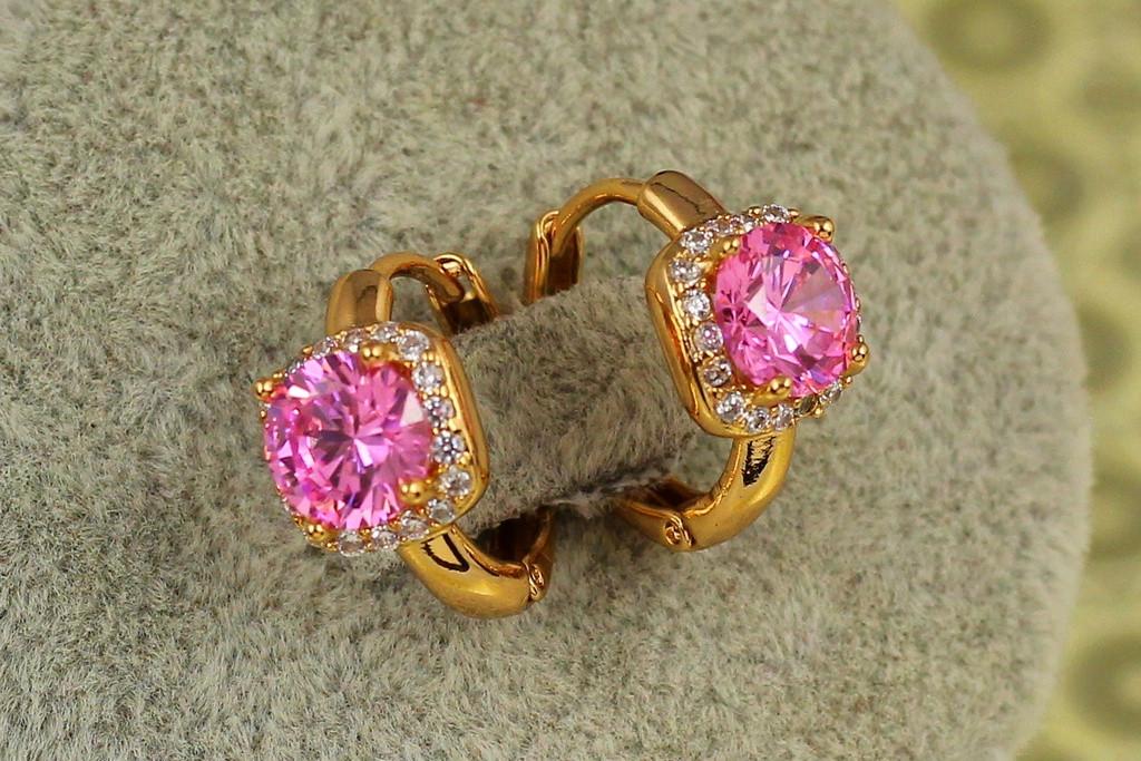 Серьги Xuping Jewelry принц с розовым камнем 1,5 см Золотистый (2566770394)
