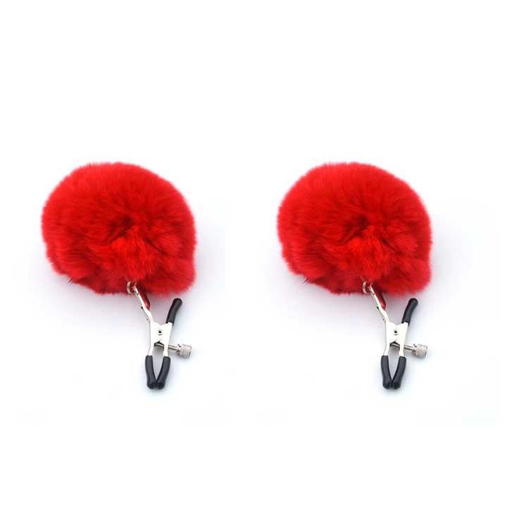 Зажимы для сосков ультрачувствительные с мехом Pom Pom Nipple Clamps Красный (K0521-2)