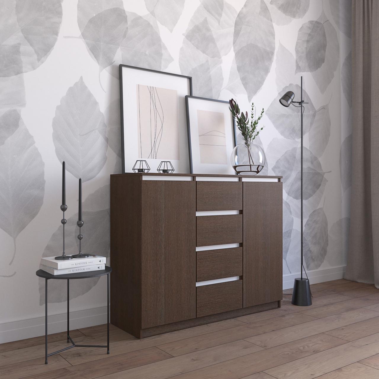 Комод з шухлядами та відділеннями з полицями Вайс R-11 120х40х98 см Венге Темний/Білі планки (30409929) Комод з шухлядами та відділеннями з полицями Вайс R-11 120х40х98 см Венге Темний/Білі планки (30409929)