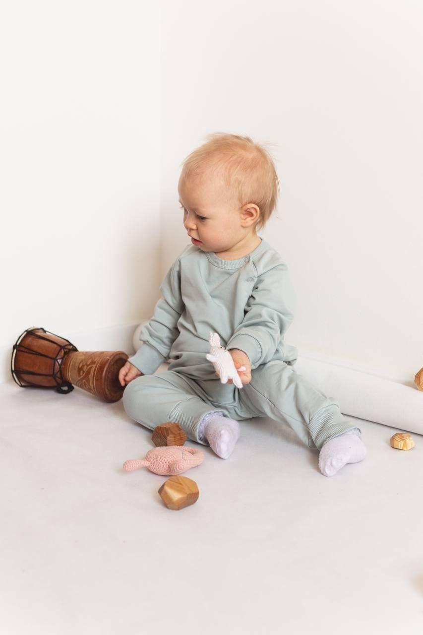 Ромпер детский из двунитки на молнии 80 см Светло-оливковый (2685782789)