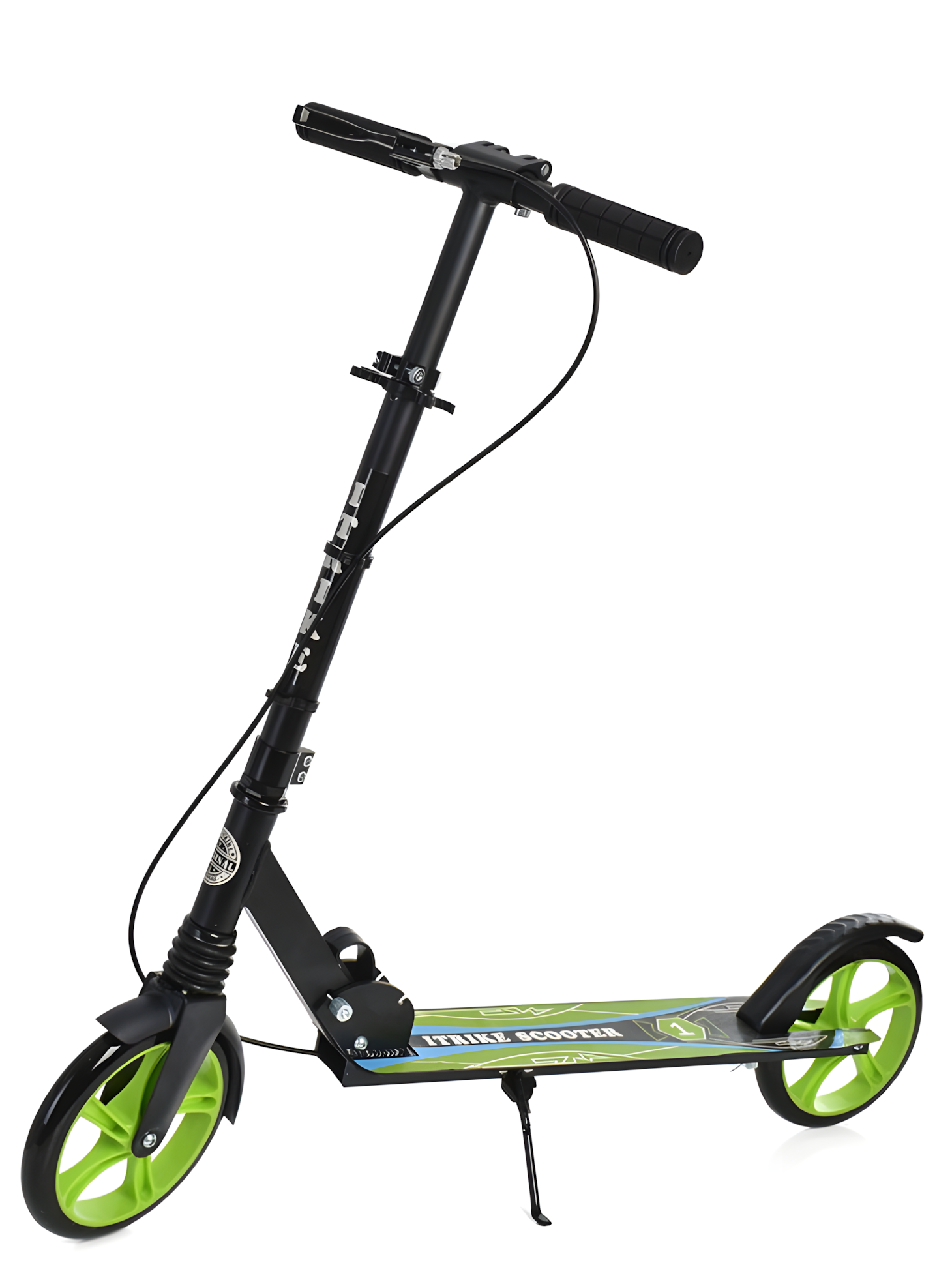 Самокат дитячий iTrike від 6 років дитячий двоколісний складний з поліуретаном колеса Чорно-зелений (DS-171-S-245)