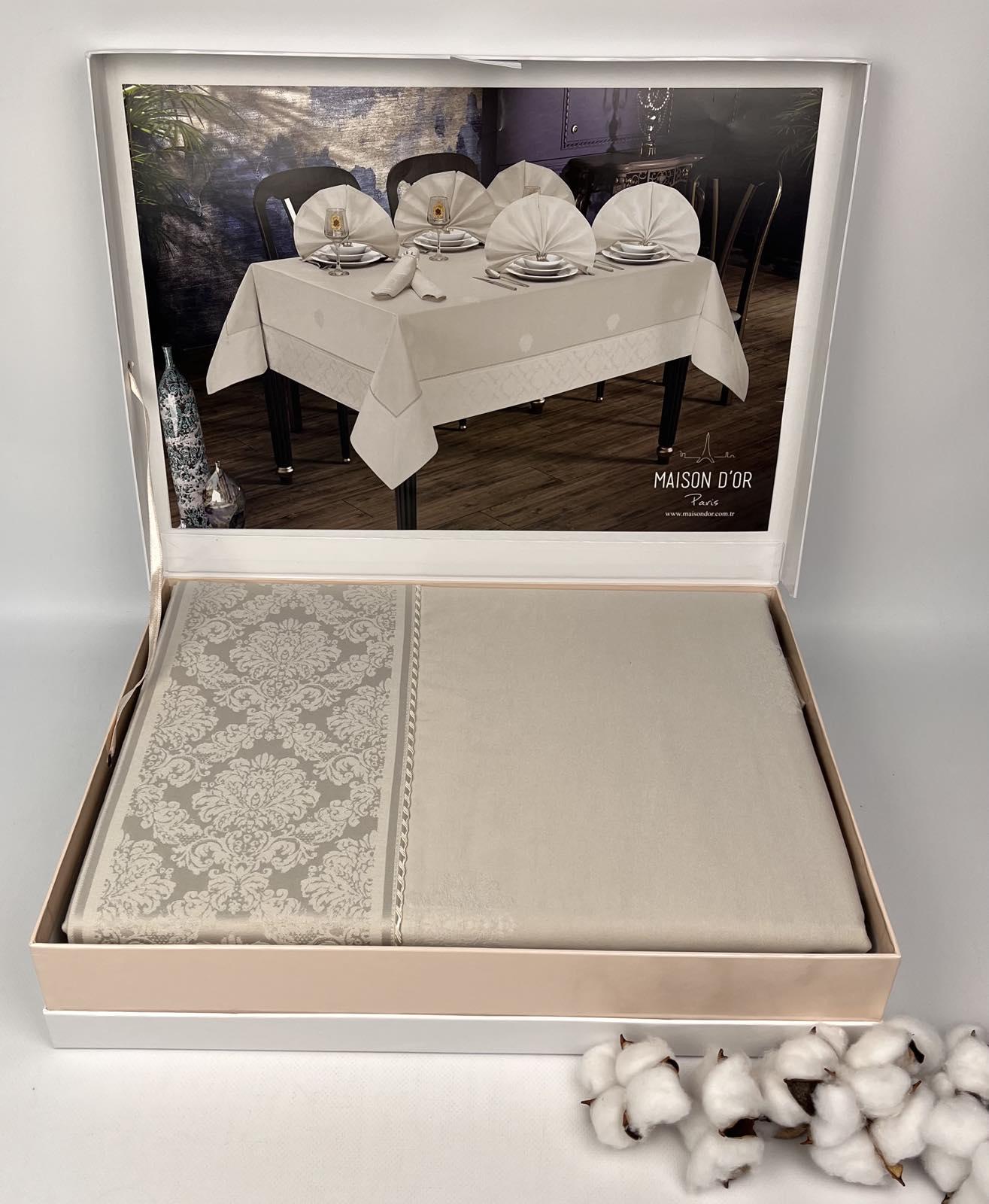 Комплект скатертей Maison D'or Magnole Damasque Set 155х320 см + 12 салфеток Stone (CN25517)