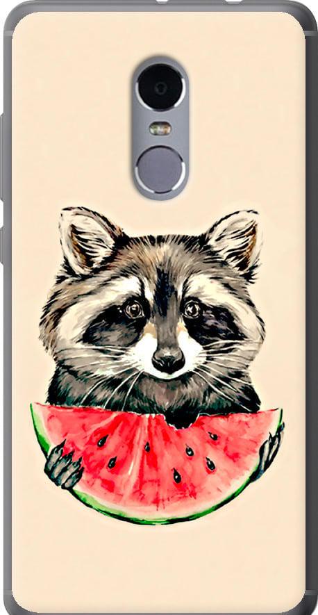 Чехол на Xiaomi Redmi Note 4 Енотик с арбузом (4605u-352-42517)