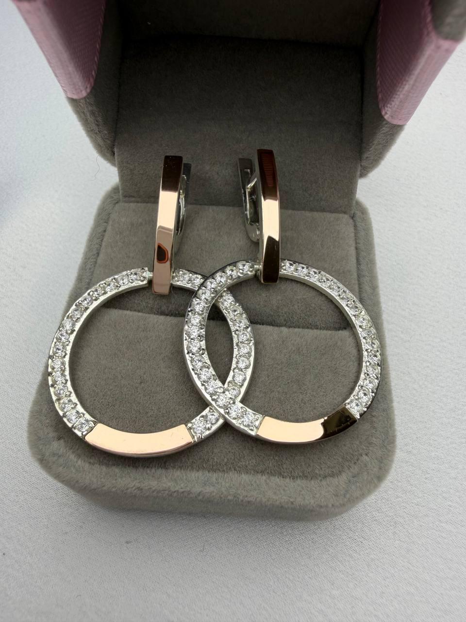 Серьги серебро 925 проба с пластинами золотая Селена круглые (2554492895)