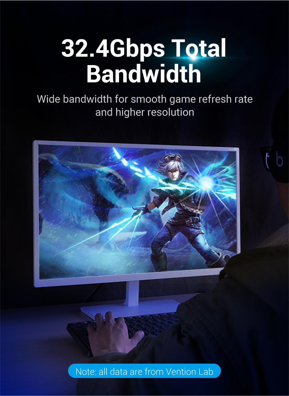 Кабель Vention DisplayPort 1.4 8K 60Hz 4K 144Hz 1080p 240Hz 32.4 Гбіт/с DP Dynamic HDR G-Sync Free Sync нейлонове обплетення 1,5 м Чорний (HCCBG) - фото 11