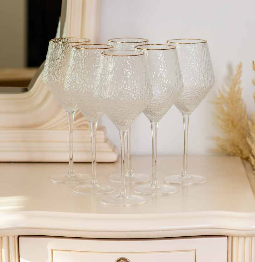 Набір келихів для вина Stunning фактурних 6 шт. по 600 мл Золотий - фото 3 Набір келихів для вина Stunning фактурних 6 шт. по 600 мл Золотий - фото 3
