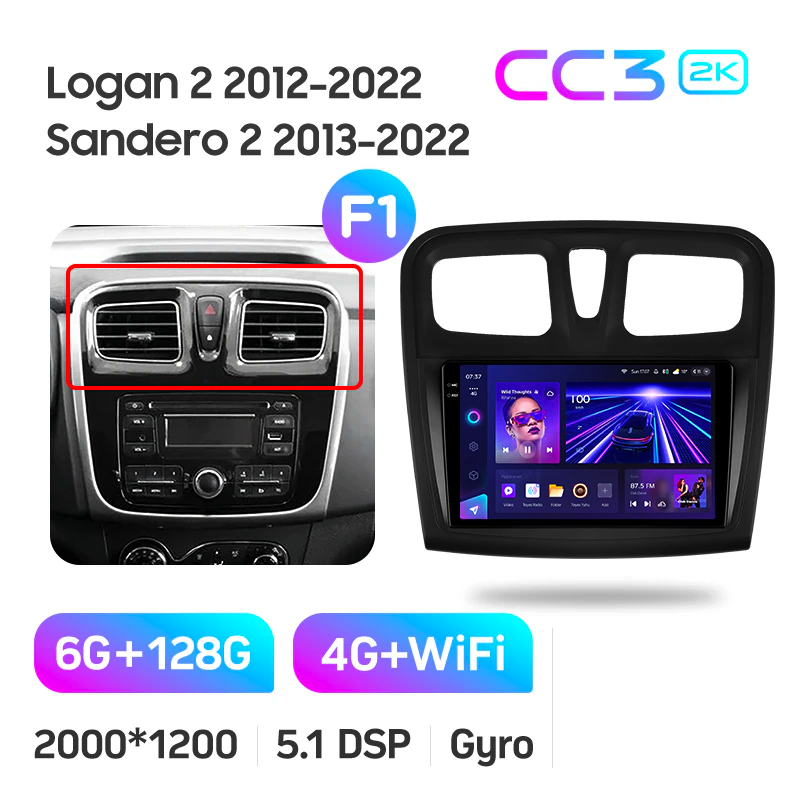 Автомагнитола штатная Teyes CC3 2K для Renault Logan 2012-2019/Sandero 2014-2019 Android 6/128 Гб Wi-Fi/4G вариант F1 (1909648362) - фото 2