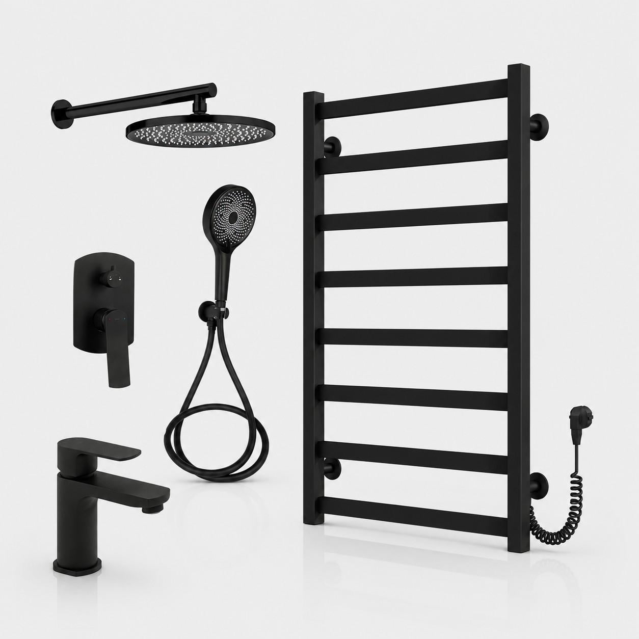 Комплект у ванну Qtap Slavonice Black Matt 3в1 Душова система прихованого монтажу/змішувач/рушникосушарка Arte Carina Комплект у ванну Qtap Slavonice Black Matt 3в1 Душова система прихованого монтажу/змішувач/рушникосушарка Arte Carina