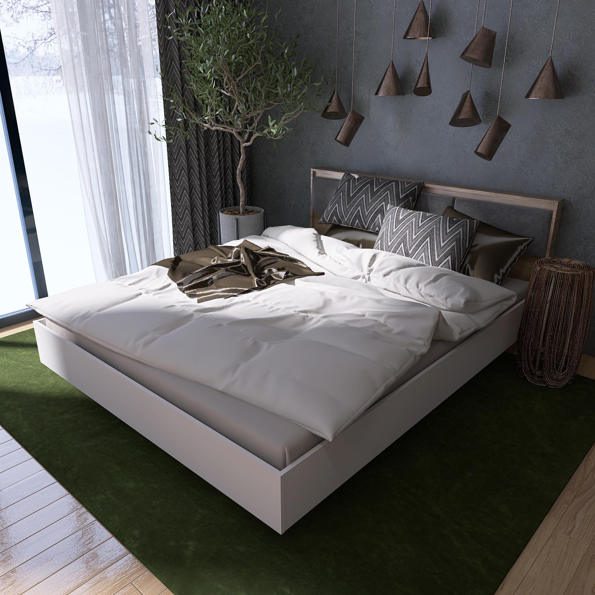 Кровать Еверест 1600 СИТИ без основания под матрас 169х229х82 см Дуб сонома/Белый (09224)