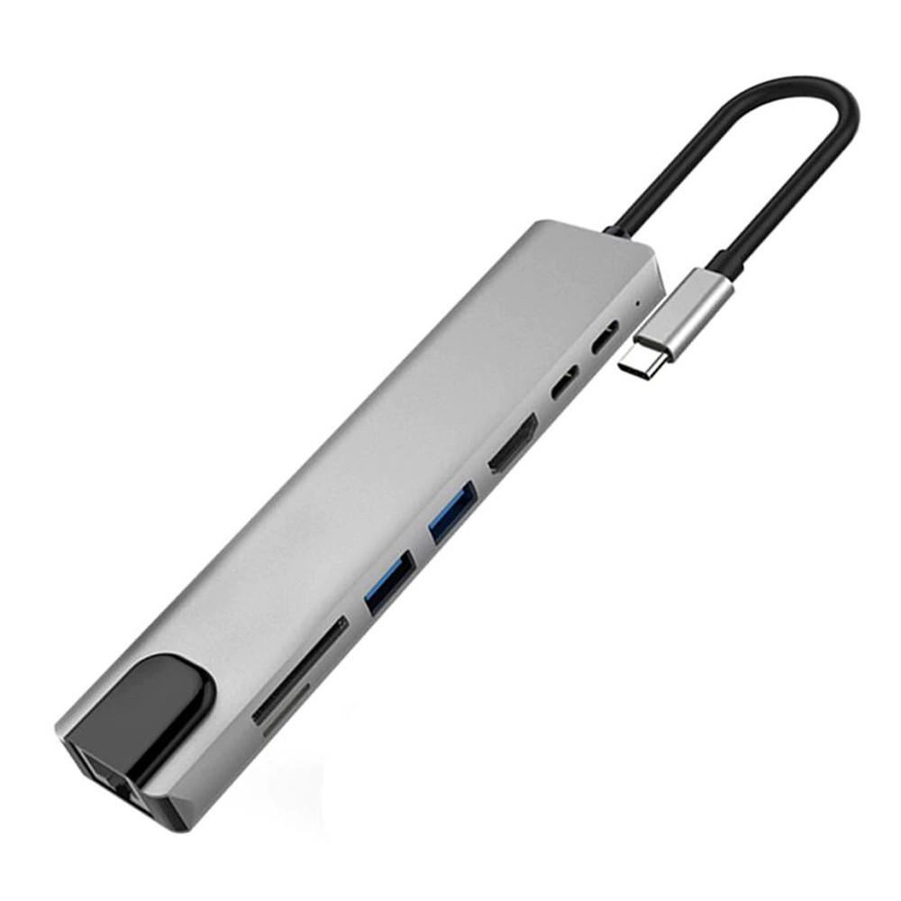 Мультифункціональний USB-хаб 8в1 розширювач з входом Type-C Addap MH-04/HDMI/HDTV/PD/USB C/SD/TF/RJ45 (9474450)