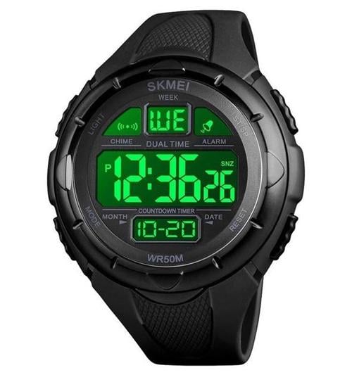 Годинник наручний чоловічий Skmei 1656BK 5 ATM 51 мм з підсвічуванням Black (13103361)