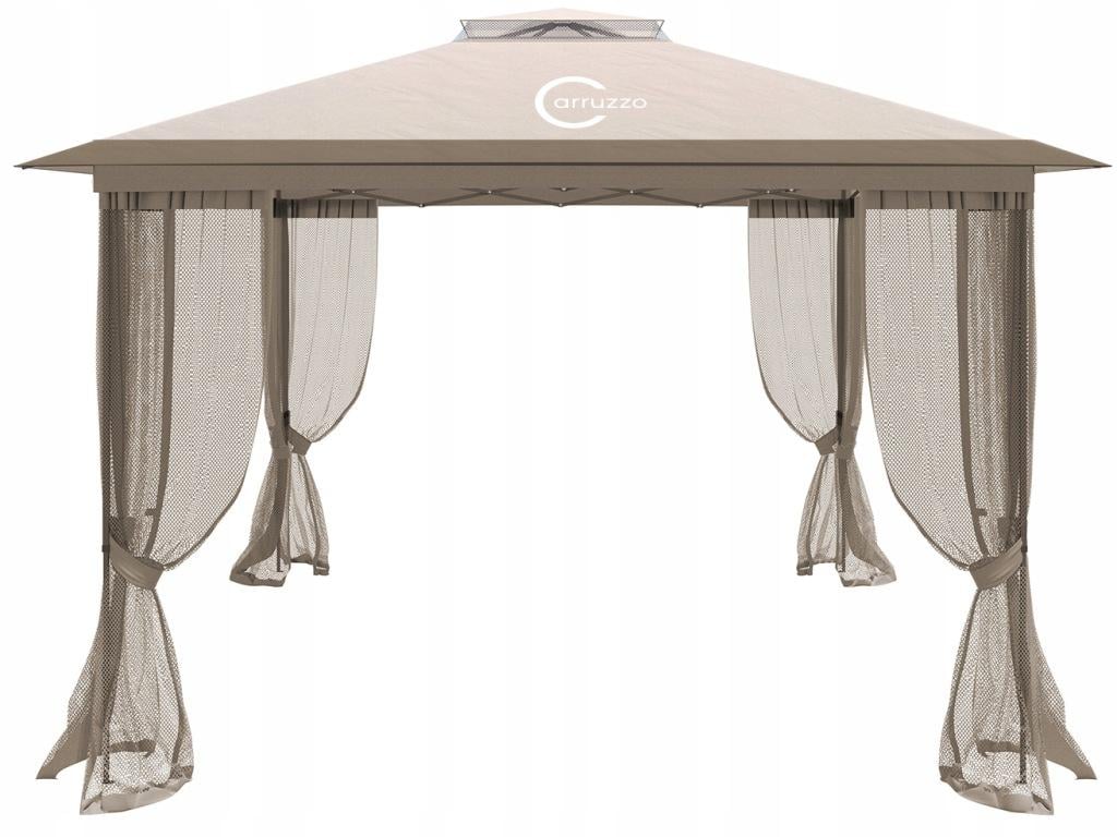 Садовый павильон Carruzzo Roma Exclusive Line с москитной сеткой и автоматическим каркасом 3x3x2,75 м Бежевый (PA9)