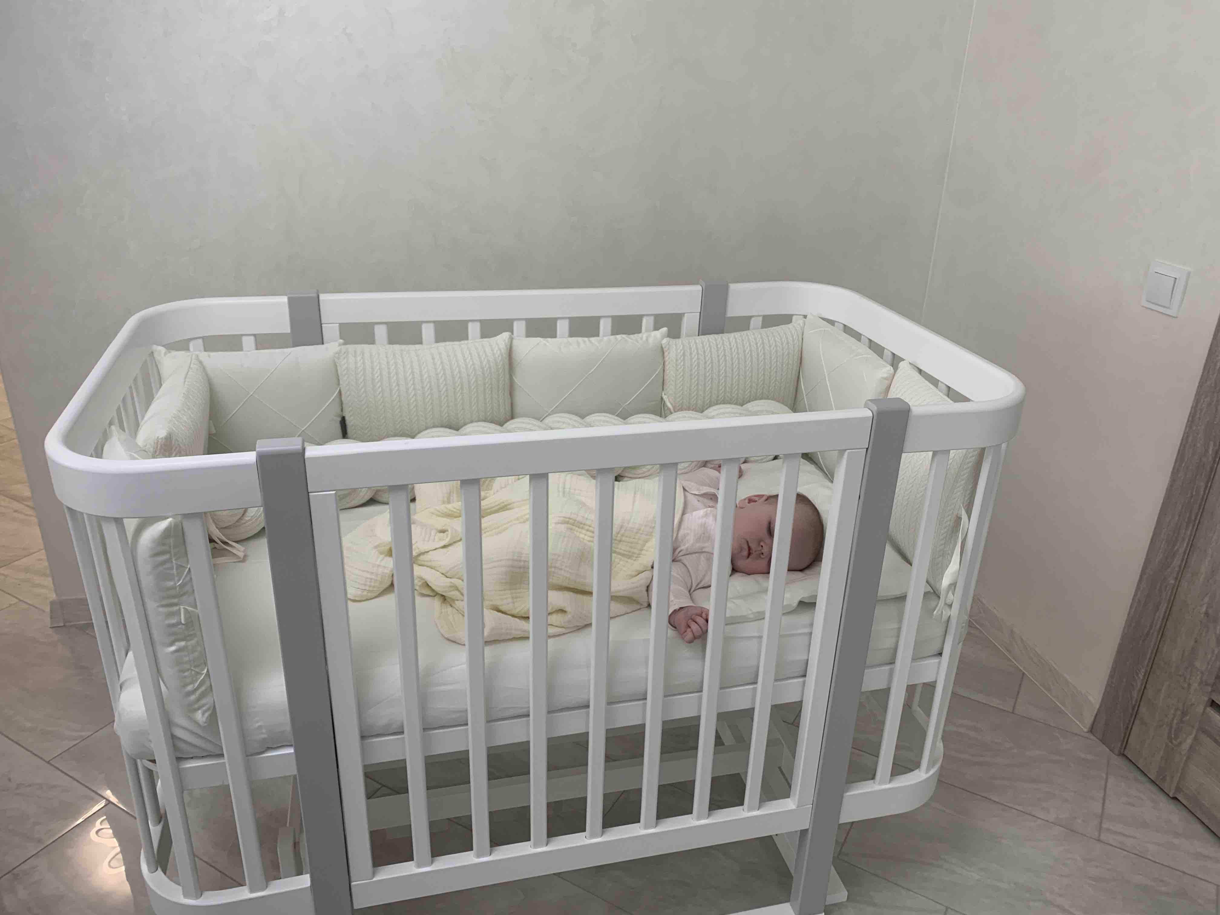 Детская кроватка МИЯ с маятником и опускной боковиной Белый (8613901) - фото 8