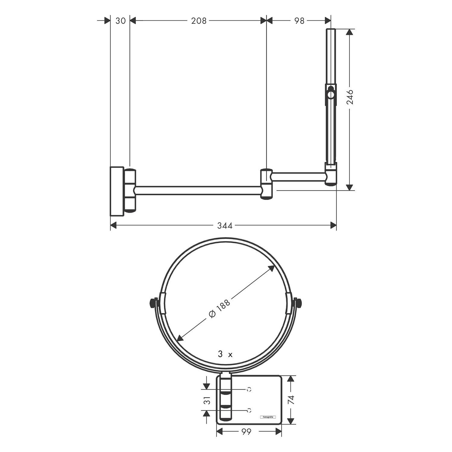 Косметическое зеркало Hansgrohe AddStoris 41791000 для ванной двухстороннее Хром (130495) - фото 2