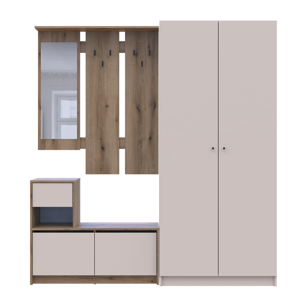 Прихожая Doros Белый и шкаф Промо 2 ДСП 190х48х204 см Дуб Эвок/Кашемир (42005330)