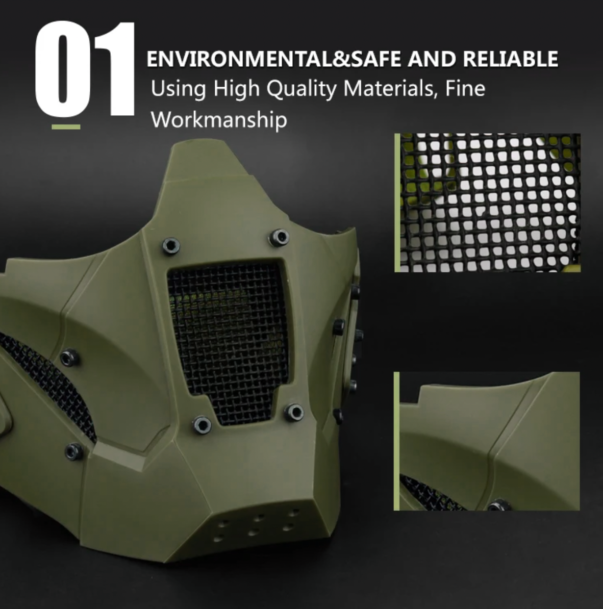 Маска Iron Warrior з кріпленням до шолома Airsoft Зелений (MK001014) - фото 3