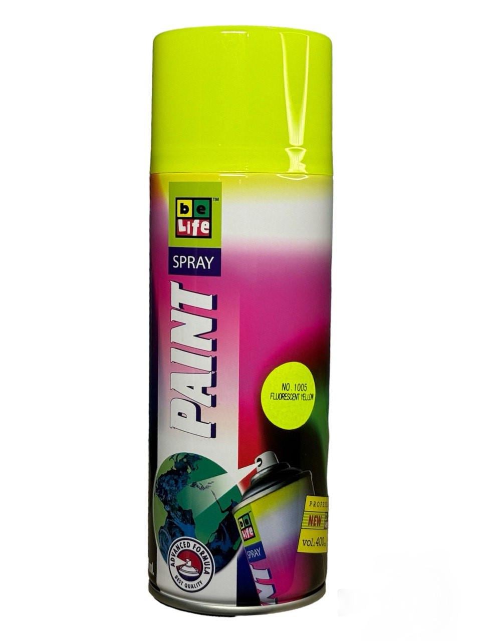 Аэрозольная краска Belife Fluor Paint флуоресцентная 400 мл Желтый (1005) Аэрозольная краска Belife Fluor Paint флуоресцентная 400 мл Желтый (1005)