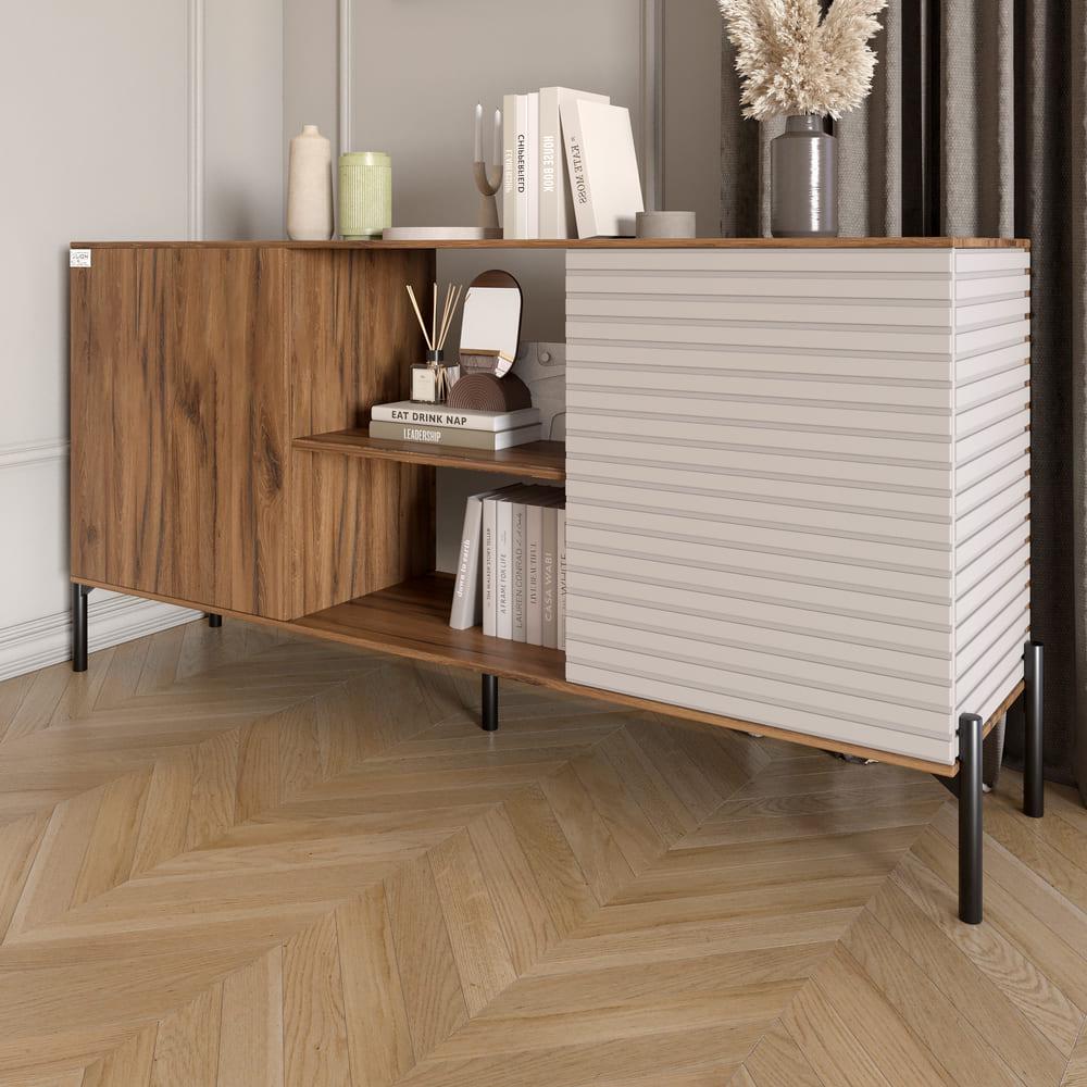 Комод открытый Lion Грей на черных металлических ножках Дуб Ливорно/Кашемир (000-000-2234) - фото 1 Комод открытый Lion Грей на черных металлических ножках Дуб Ливорно/Кашемир (000-000-2234) - фото 1