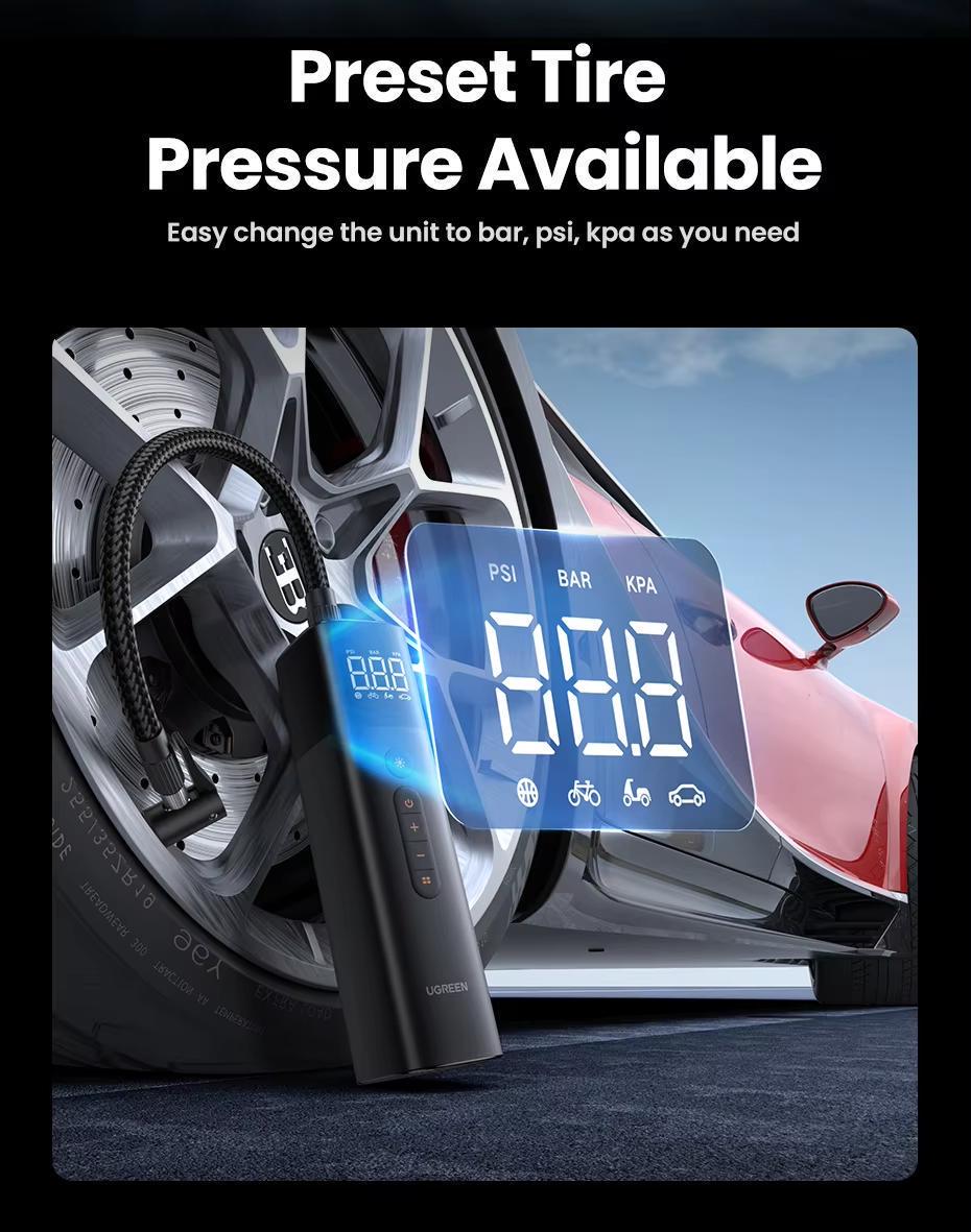 Компресор UGREEN 150psi 35 л/хв LED від прикурювача Чорний (35573) - фото 7 Компресор UGREEN 150psi 35 л/хв LED від прикурювача Чорний (35573) - фото 7