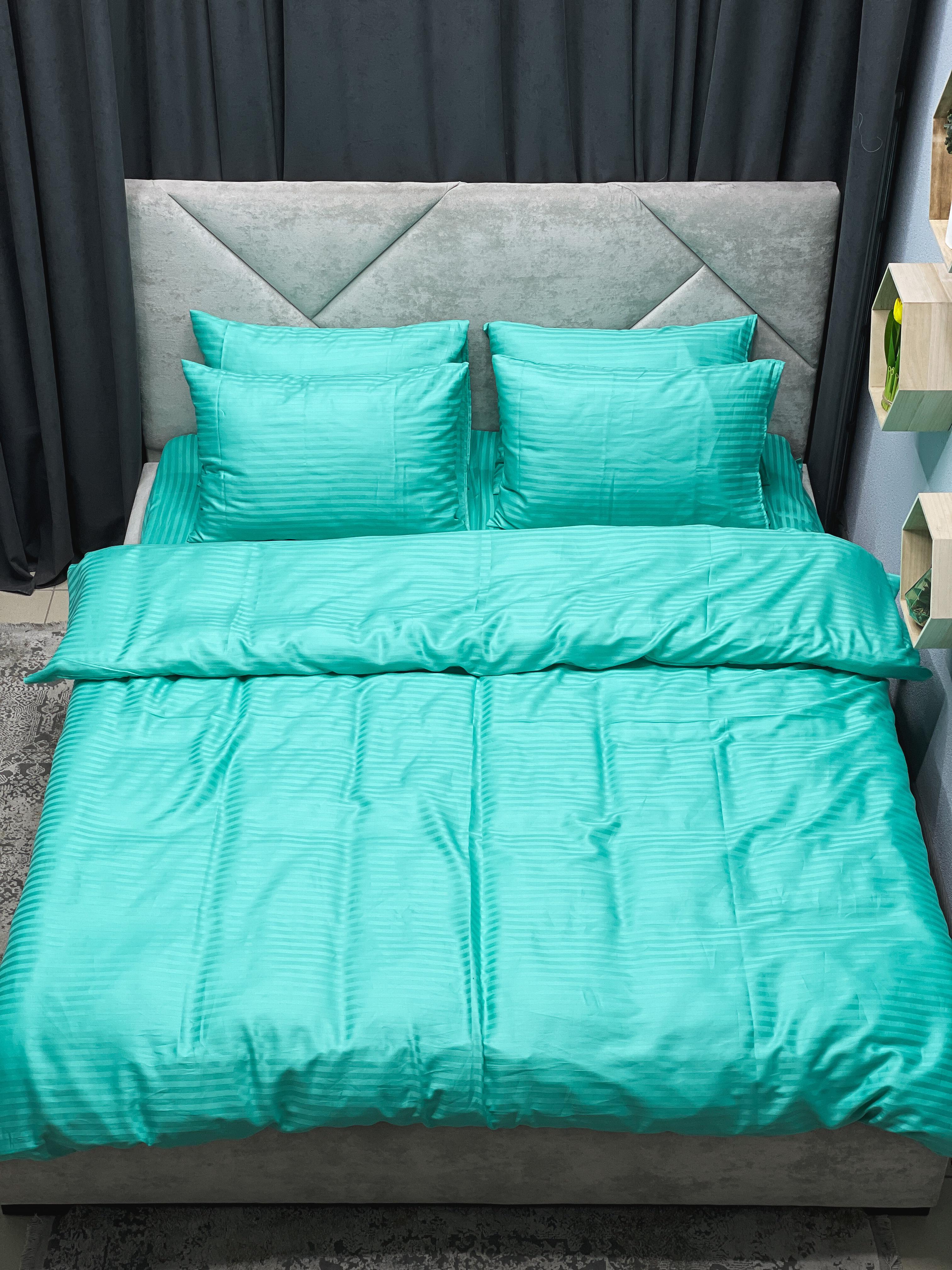 Комплект постельного белья Ego-textile 9077S страйп-сатин однотонный в полоску Зеленый (199071464)