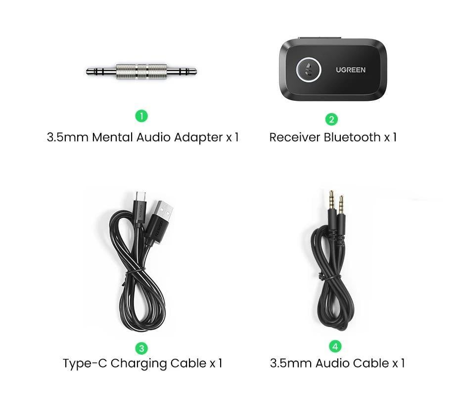 Адаптер UGREEN Bluetooth 5.3 приемник Hi-Res 3,5 мм minijack AUX-Type-C кодеки AAC/SBC Черный (90748) - фото 10 Адаптер UGREEN Bluetooth 5.3 приемник Hi-Res 3,5 мм minijack AUX-Type-C кодеки AAC/SBC Черный (90748) - фото 10