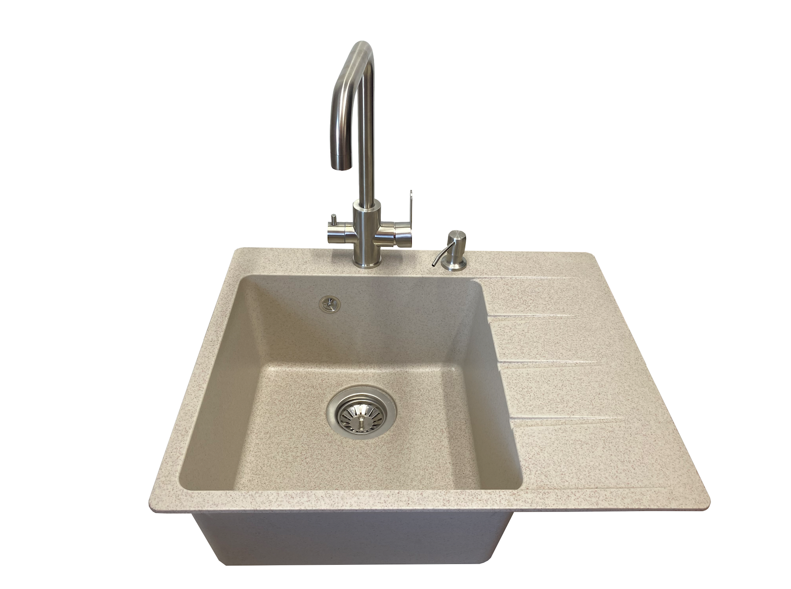 Мийка кухонна VECTOR Forest 62x50 см чаша ліворуч/змішувач з підключенням до фільтра/дозатор/сифон Бежевий (37315c27)